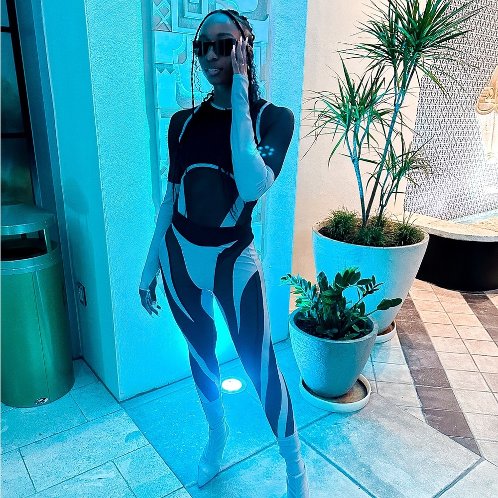 Maniere De Voir REFLECTIVE HIGH LEG EFFECT BODYSUIT -matching set.